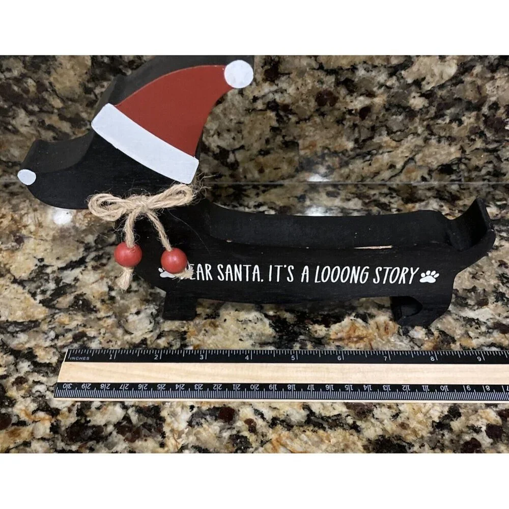 Dachshund Black Wooden Christmas‎ Decor Shelf Sitter Santa Its A Long Story NEW